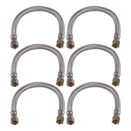 HAUSEN 12-Inch Stainless Steel Faucet Connector 3/8'' C X 3/8"C, Faucet Supply Line, 6PK HA-FC-111